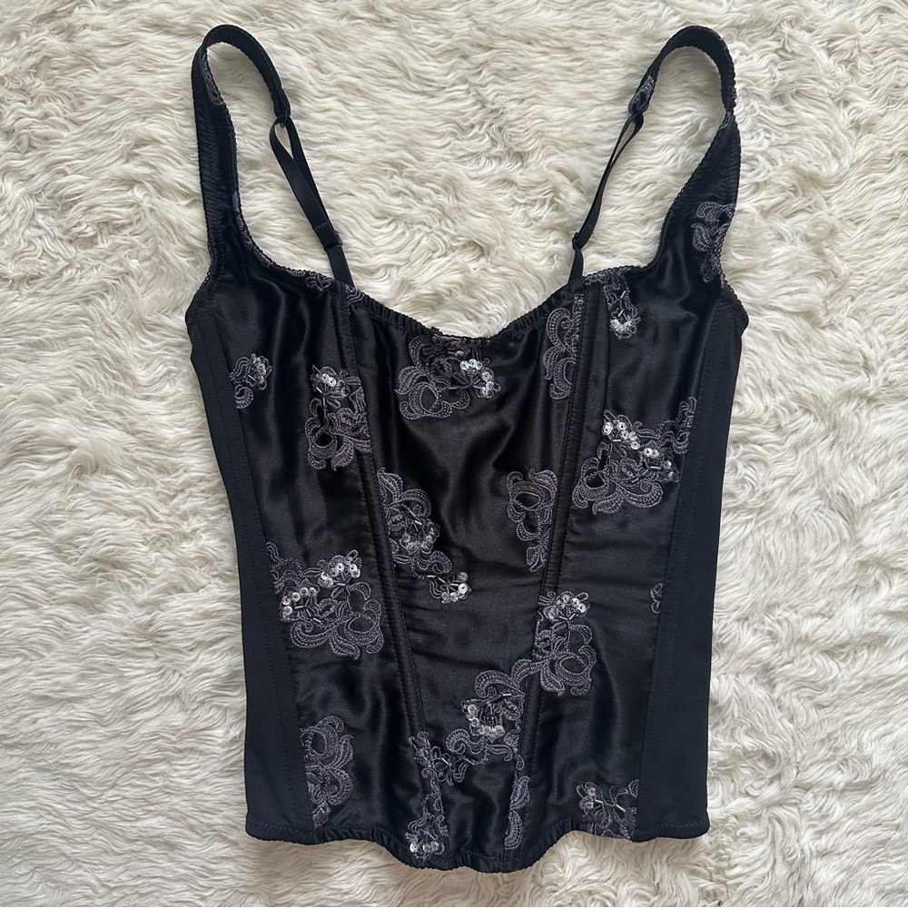 Frederick’s Of Hollywood Top Bustier Corset Satin Vintage Y2K Whimsigoth Sz 32